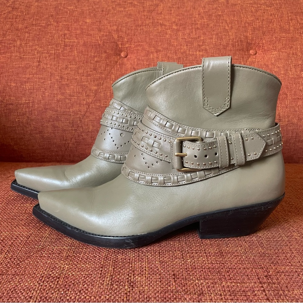 Zimmerman Embellished Western Leather Boot in Sage, EU 39